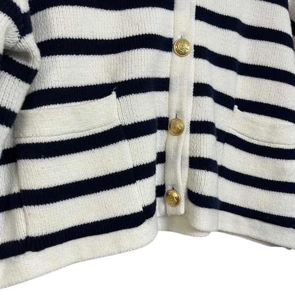 Jessica Simpson Striped Cropped Cardigan Sweater Nautical Buttons Pockets L - Picture 4 of 8